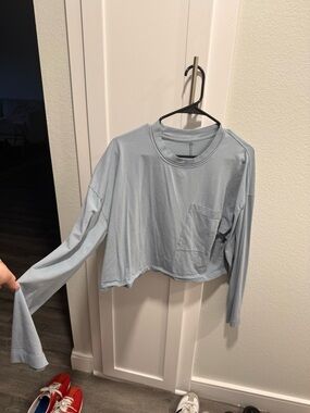 Lululemon Light Blue Cropped Long Sleeve Top